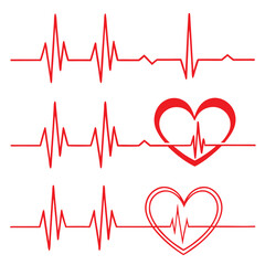 PrintMinimalist ECG Vector Illustration Red Heartbeat Lines with Heart Icons
