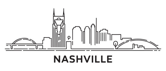 Nashville Line Art skyline horizontal banner. Black Nashville, Tennessee. Vector template for your design. with white background © MofajjolHossen