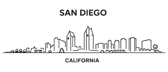 San Diego Line Art skyline silhouette. Landscape San Diego, California. Vector illustration. with white background