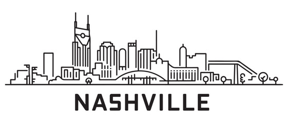 Nashville Line Art skyline horizontal banner. Black Nashville, Tennessee. Vector template for your design. with white background © MofajjolHossen