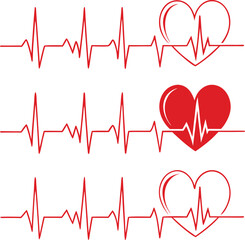 PrintMinimalist ECG Vector Illustration Red Heartbeat Lines with Heart Icons