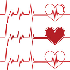 PrintMinimalist ECG Vector Illustration Red Heartbeat Lines with Heart Icons