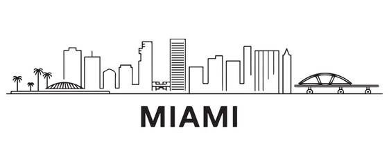 Obraz premium Miami Line Art skyline horizontal banner. Black Miami, Florida. Vector template for your design. with white background