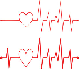 PrintMinimalist ECG Vector Illustration Red Heartbeat Lines with Heart Icons