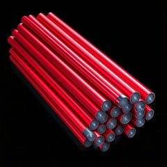 Stack of glossy red cylindrical objects on black