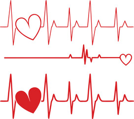 PrintMinimalist ECG Vector Illustration Red Heartbeat Lines with Heart Icons