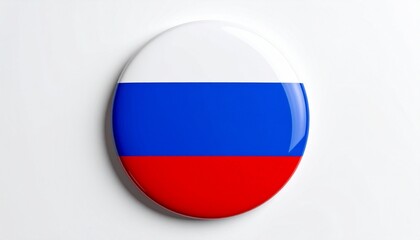 Circular badge featuring the Russian flag with horizontal white, blue, and red stripes, framed by a metallic rim