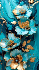 Vibrant teal and gold floral design