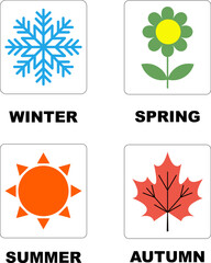  The Four Seasons Educational Flashcards Vector Illustration Set