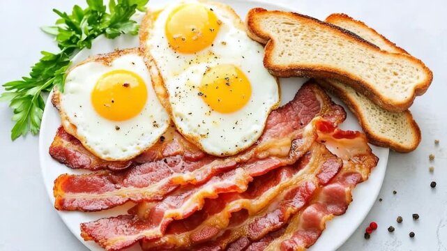 Enjoying a hearty traditional breakfast with eggs and bacon