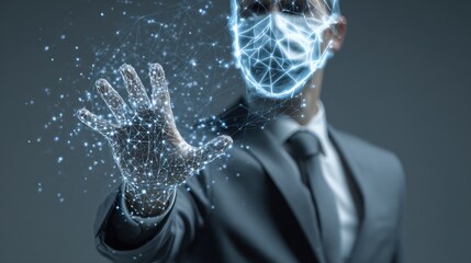 businessman touching digital network sphere