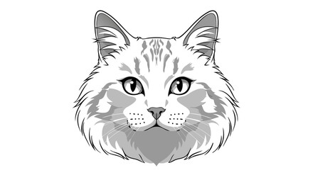 Minimalist Vector SVG Illustration of Cat Head with Detailed Facial Features in Monochrome Style Perfect for Web and Digital Branding