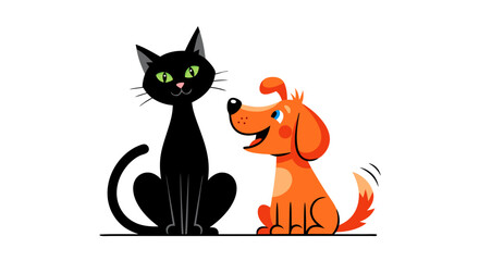 Fototapeta premium Cartoon Cat and Dog Vector SVG Illustration in Flat Design Style with Bright Colors for Kids Content