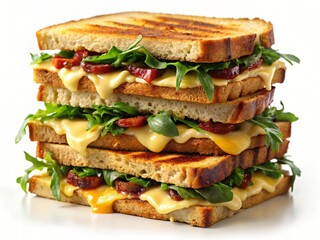 Grilled Cheese Sandwich Stack with Salami and Arugula Toast Food Meal Delicious