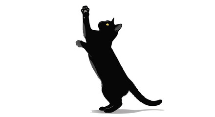 Vector SVG Illustration of a Black Cat in Playful Pose in Minimalist Flat Style with Yellow Eye Accents