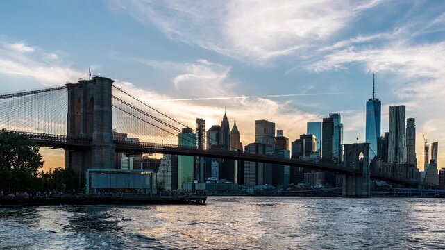 316348913	Brooklyn Bridge and Lower Manhattan Skyline Day to Night Timelapse