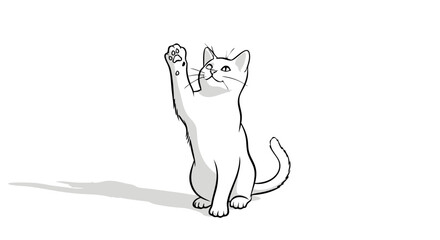 Vector Line Art SVG Illustration of a Cat with Raised Paw in Minimalist Modern Style for Digital and Web Use