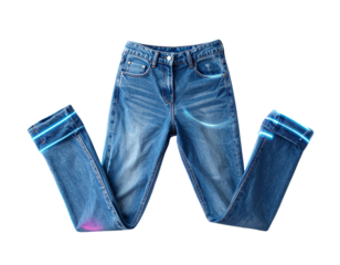  Fantasy Denim Flare Pants with Neon Futuristic Glow