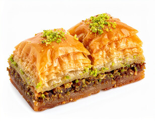 baklava piece nuts isolated on white background