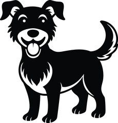 Happy Black and White Cartoon Dog Illustration; Friendly Pet Puppy Design