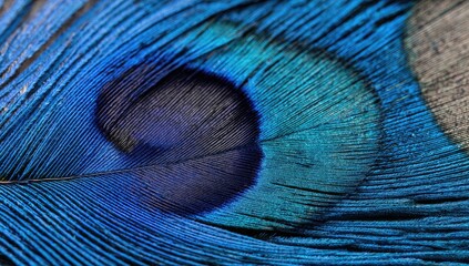Obraz premium Detailed close-up view of a peacock feather, showcasing the intricate patterns and vibrant colors.