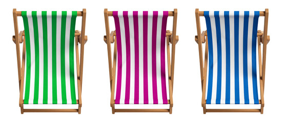 Fototapeta na wymiar set of top view of deck chair with striped pattern isolated on white