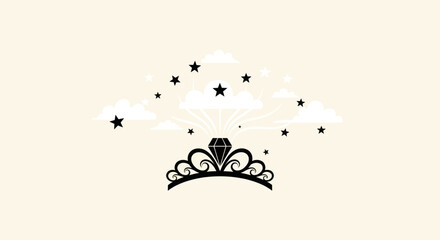 Elegant black tiara silhouette with a diamond and stars. © anidaahza