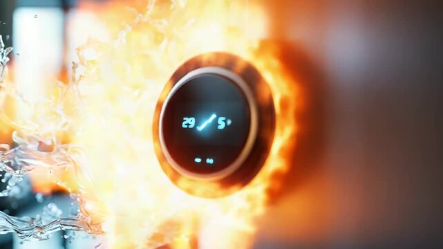 Smart thermostat burning and showing temperature increase and water consumption