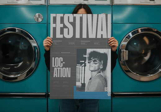 Retro-Inspired Poster in Laundry Room Mockup
