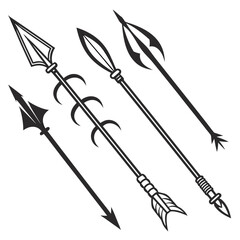 Four tribal spearheads and arrowheads weapon ancient