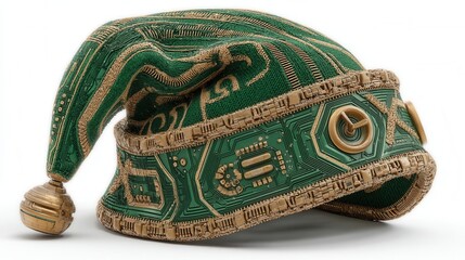 christmas concept. Futuristic hat with circuit patterns and playful design.