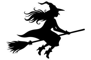 Flying Witch Silhouette on Broomstick Halloween Design