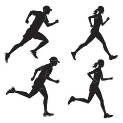 Male and female runners in motion running athletes