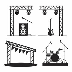 Music stage elements with instruments and lighting