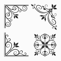Ornate black floral corner designs decorative
