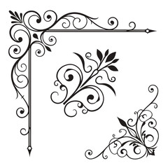 Ornate black floral corner designs decorative