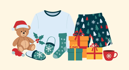 Festive christmas pajamas cozy slippers warm socks delightful holiday gifts for a wonderful winter season celebration