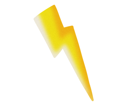 Bright yellow lightning bolt gradient with sharp glowing edges. Abstract retro cutout electric shape with neon energy aura on transparent background.