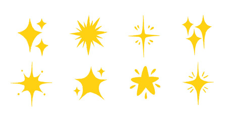 Crayon Star Doodle Set in Hand-Drawn Style. Includes Spark Stars,