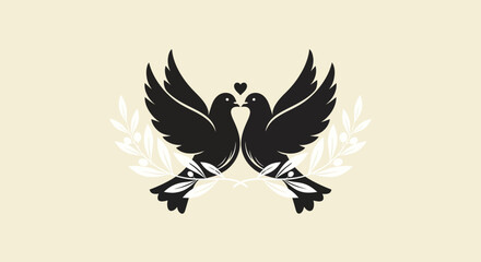 Elegant black silhouette of two doves symbolizing love.