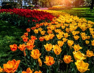 Vibrant tulip fields in spring
