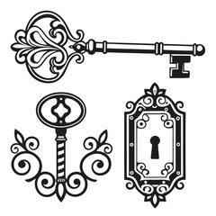 Vintage key and keyhole ornamental designs lock