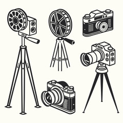 Vintage film cameras and reels retro cinema