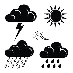 Weather icons cloud sun lightning rain vector