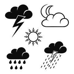Weather icons cloud lightning sun moon rain vector