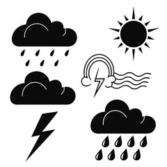 Weather icons cloud sun rain lightning rainbow vector