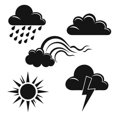 Weather icons sun rain storm clouds lightning vector
