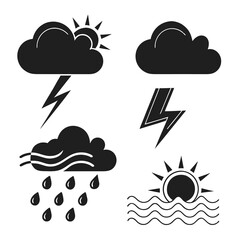 Weather icons sun rain lightning clouds vector