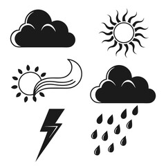 Weather icons sun rain storm clouds wind vector
