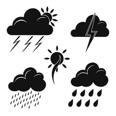 Weather icons sun rain lightning clouds vector